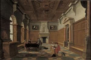An Interior With An Elegant Company Playing Backgammon by Bartholomeus Van Bassen