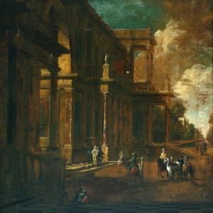 Palace Scenery With Figures by Bartholomeus Van Bassen
