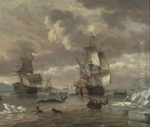 Dutch Whalers Hunting Before An Arctic Coast by Jan Karel Donatus van Beecq