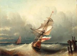 A Dutch Ship Sailing Out
Oil On Canvas by Albert Van Beest