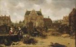 A Market Scene In A Town Square by Sybrand Van Beest