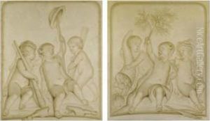 Putti Disporting With One Dressed As The Infant Hercules by Abraham Hendrick van Beesten