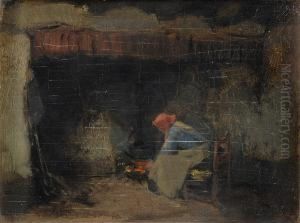 Vroutje Bij De Vuurhard. by Emanuelus Samson Van Beever