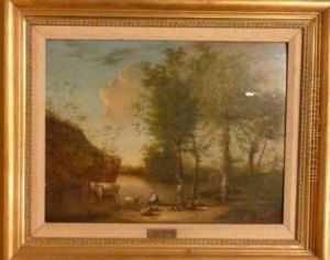Animals Grazing By A Pond by Jan Van Bellingen