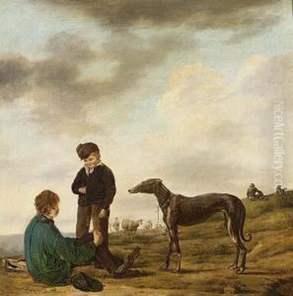 Young Hunters And A Greyhound - view 1