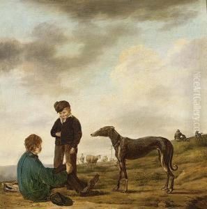 Young Hunters And A Greyhound by Jan Van Bellingen