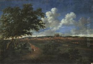 A Panoramic View Of Nuremburg With Riders In The Foreground by Willem Van Bemmel