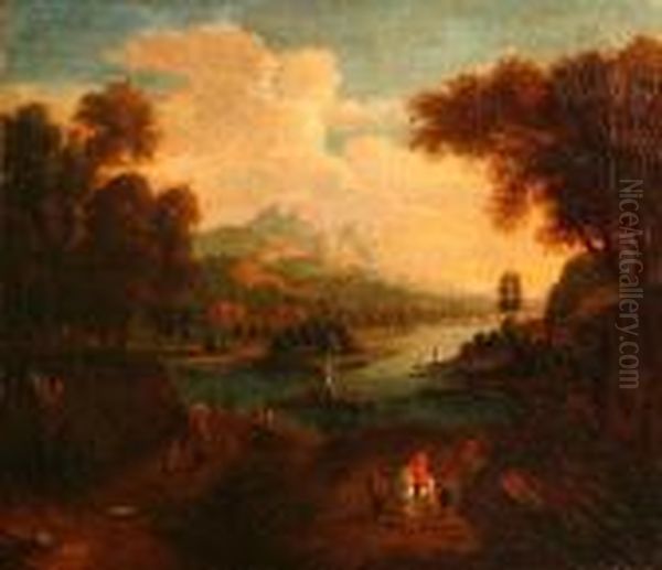 An Extensive River Landscape With Figures In The Foreground - view 1