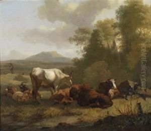A Landscape With Grazing Cattle by Dirk van Bergen