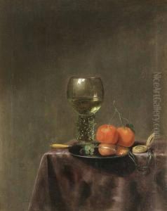 Stilleben Med Glaspokal, Apelsiner Och Fickur by Gerard Van Berleborch