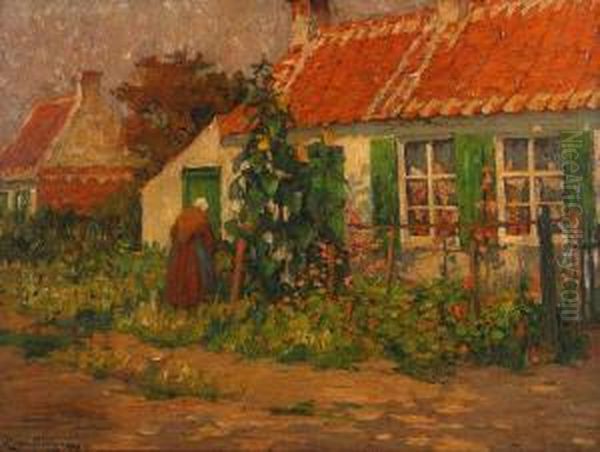 Zomers Gezicht Met Vrouwtje Voor Kempens Huisje - view 1