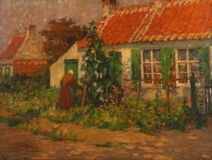Zomers Gezicht Met Vrouwtje Voor Kempens Huisje Zomers Gezicht Met Vrouwtje Voor Kempens Huisje