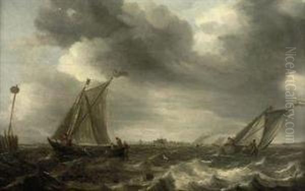 Shipping In Choppy Waters, A Town In The Distance - view 1
