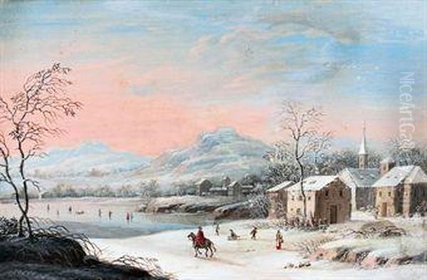 A Frozen Winter Landscape With Skaters - view 1