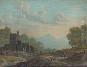 Travellers In An Open Landscape Before Sun-drenched Hills(illustrated); And Travellers Resting By A Stream With A Hamletbeyond