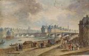 Personnagesdevant Les Quais De Seine Parisiens by Henri Joseph Van Blarenberghe