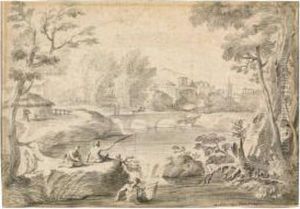A Landscape With Fishermen In The Foreground by Jan Frans Van Bloemen (Orizzonte)