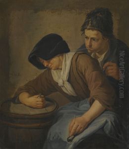Interior With A Man And A Woman Smoking by Norbert van Bloemen