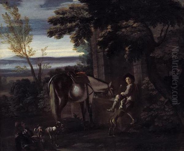 Sosta Di Cacciatori Con Cani E Cavallo - view 1