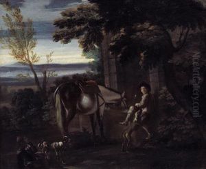 Sosta Di Cacciatori Con Cani E Cavallo by Pieter van Bloemen