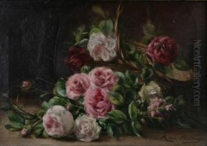 Stilleven Met Rozen En Mand by Matilda Van Blokland