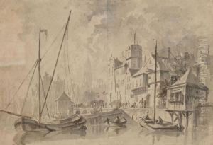 "hollandische Hafenansicht (amsterdam)" by Elias Pieter van Bommel