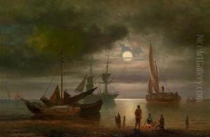 "stille See Bei Mondbeleuchtung In Holland" by Elias Pieter van Bommel