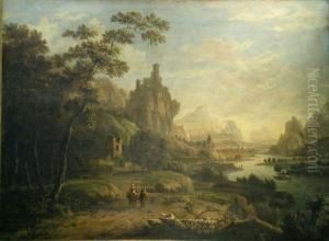 Travelers Overlooking A Fantastic Landscape by A.H. Van Boons