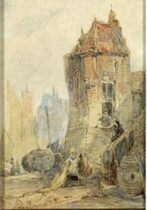 A Coastal View With A Town In The Distance by Pieter Van Borselen