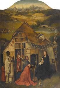 Adoration Of The Kings With Jerusalem In The Background by Pieter van der Heyden
