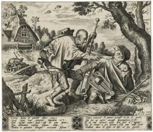 Zwei Blinde In Einen Bach Fallend by Pieter van der Heyden