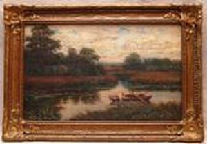 River Landscape W/ Row Boat by Robert Ward Van Boskerck