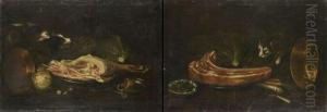 Chat Devant Une Cote De Boeuf. Chien Devant Un Gigot. by Pieter Van Boucle