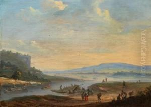 Weite Flusslandschaft Mir Reicher Staffage