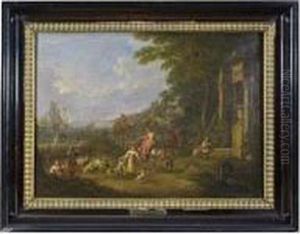 Scene With Peasants, Animals And Ships by Jan Pieter Van Bredael I