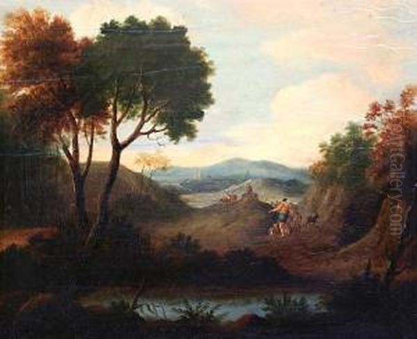 Shepherd And Flock In A Landscape, Circa 1800 - view 1
