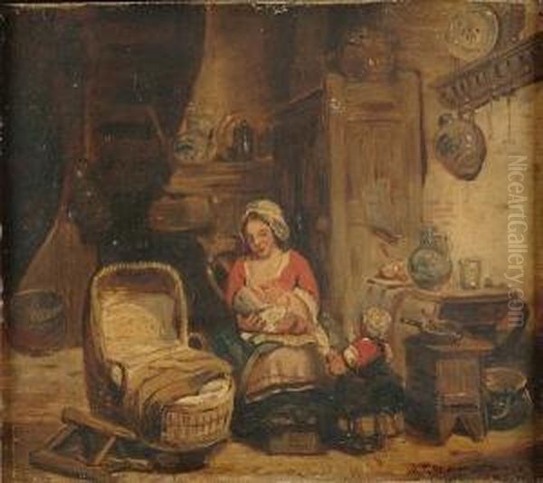 Interior Scene, With A Mother Suckling A Child - view 1