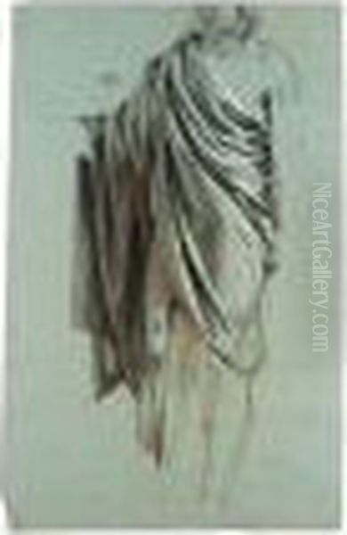 B) Black And Red Chalk Heightened With White On Blue Paper - view 1