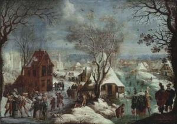 A Winter Landscape With Elegant Figures In Carnival Costume - view 1
