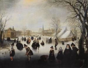 Hollandische Winterlandschaft Mit Eislaufern Und Kolfspielern
