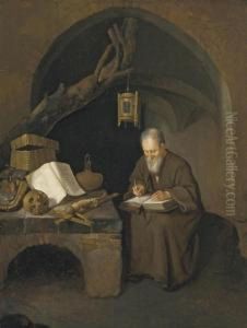 A Hermit Monk In A Cave by Quiringh Gerritsz. van Brekelenkam