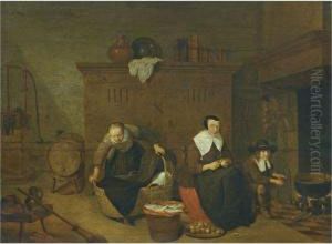 An Interior With A Woman Peeling Turnips by Quiringh Gerritsz. van Brekelenkam