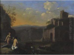Diana And Nymphs Before A Landscpe With Cattle And Ruins by Jan Gerritsz van Bronchorst