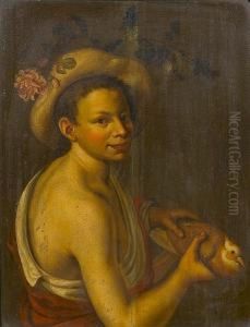 A Young Shepherd Boy Holding A Pigeon