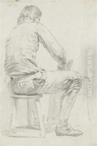 A Man Sitting On A Stool, Seen From Behind
