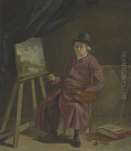 A Portrait Of The Artist In His Studio by Hermanus Van Brussel