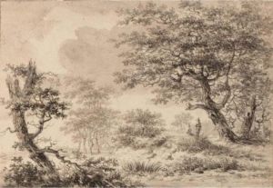 A Wooded Landscape With Figures Resting Under A Tree by Hermanus Van Brussel