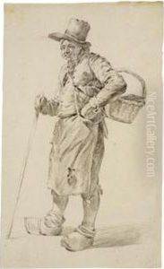 Study Of A Standing Peasant With Basket, Clogs And Walking Stick