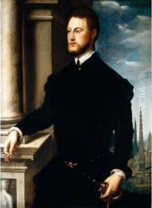 Portrait Of A Young Bearded Gentleman, Three-quarter Length Standing, Holding A Carnation In One Hand And The Hilt Of A Sword In The Other Portrait Of A Young Bearded Gentleman, Three-quarter Length Standing, Holding A Carnation In One Hand And The Hilt Of A Sword In The Other