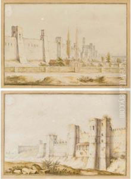 Two Views Of A Walled City, Possibly Carcassonne - view 1